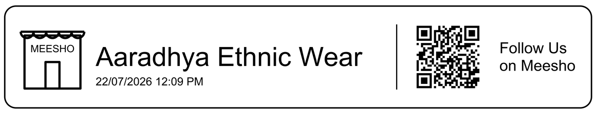 The bottom of a Meesho shipping label showing the seller's shop icon, store name, print date, and a scannable QR code linking to their Meesho shop